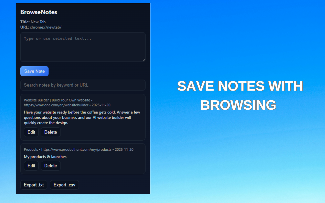 BrowseNotes Extension